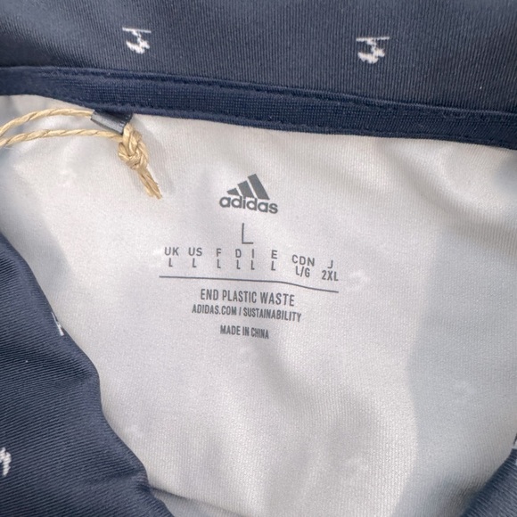Men's Adidas Golf Polo Shirt Size L Navy Blue Pine Tree Print w/Accenture Logo - Picture 7 of 9